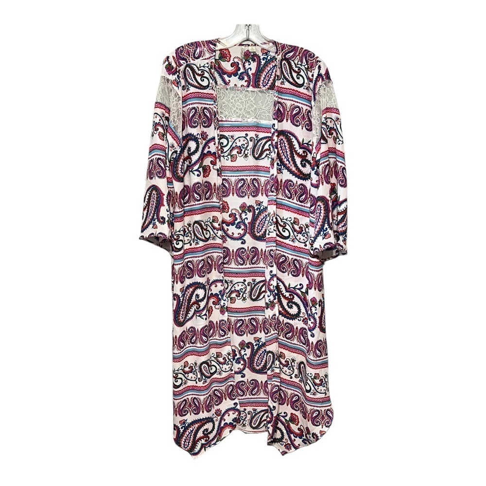 Cato Est. 1946 Paisley Lace Kimono Medium Open Lightweight Sheer Layering Piece